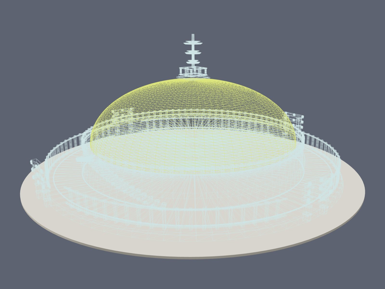 The same model in blueprint view, showing its wireframe structure